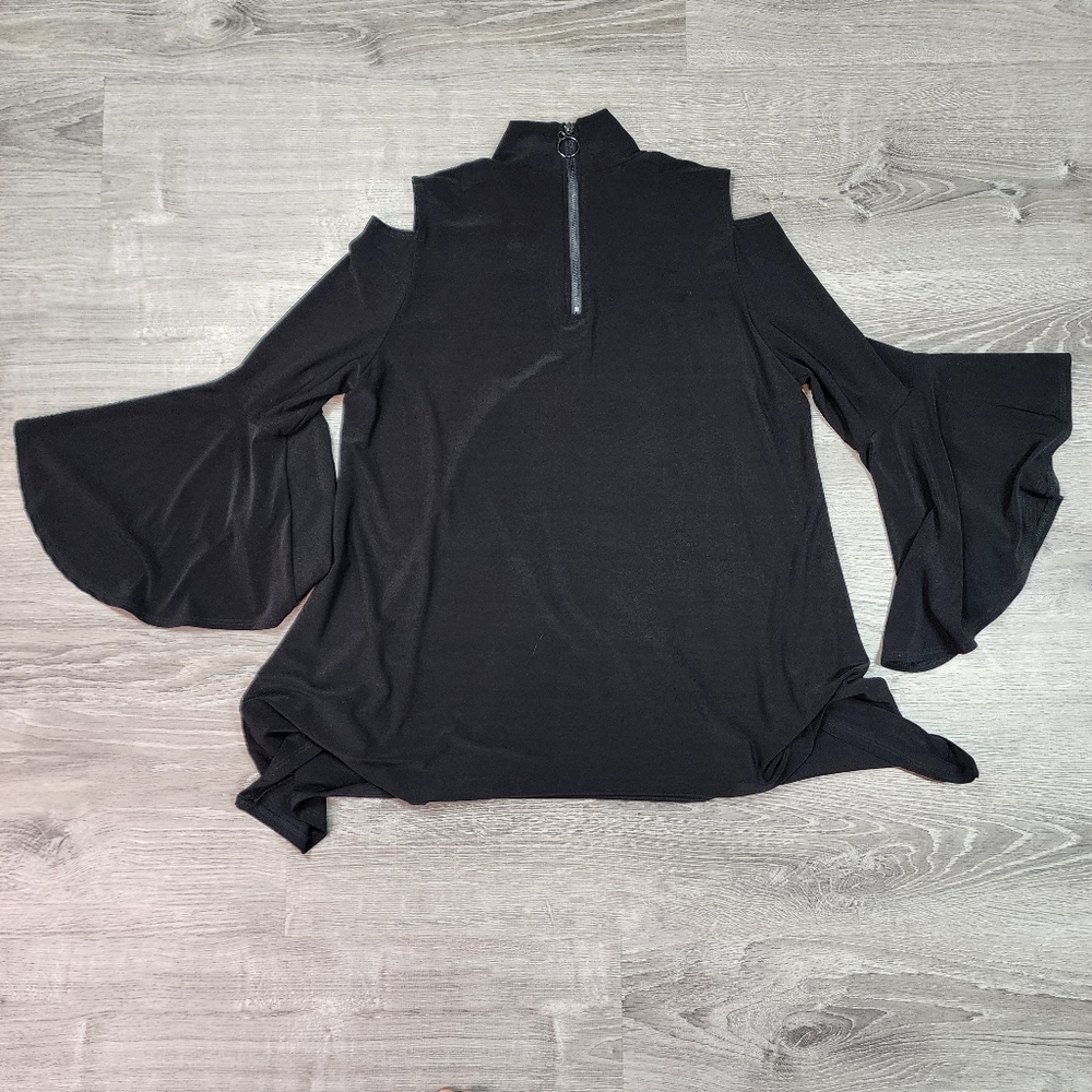 IC By CONNIE K Black Cutout Tunic Top Bell Sleeve Medium - Picture 4 of 6